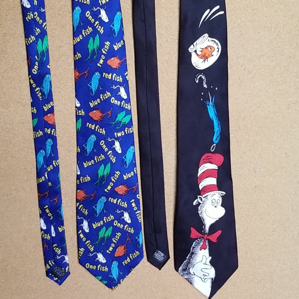 2 Dr Suess Ties - Cat in Hat & One Fish, Two Fish